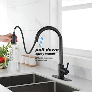 Modern Single Handle Touch Pull Down Sprayer Kitchen Faucet in Matte Black