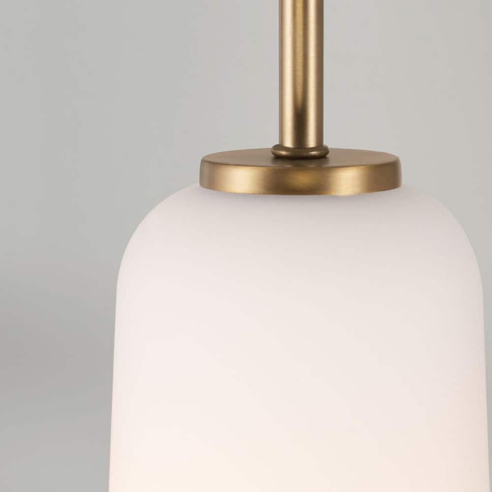 Aged Brass Mini Pendant with Soft White Glass Shade