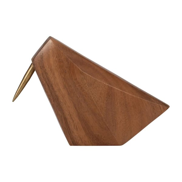 Liv & Skye 8 in. x 6 in. Brown Modern Wood and Metal Sitting Bird Figurine