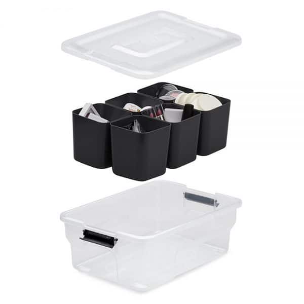 4 Ezy Storage 5 Quart Sort It Storage Container Box with Removable Cups Clear 