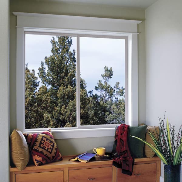 35.5 in. x 47.5 in. V-2500 Series White Vinyl Left-Handed Sliding Window with Fiberglass Mesh Screen