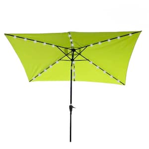 10x6.5 ft. Steel Push-Up Patio Umbrella Rectangular Patio LED Lighted Outdoor Market Umbrellas with Crank in Lime green