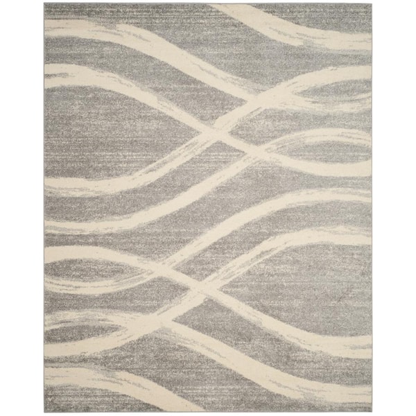 Adirondack 11 ft. x 15 ft. Gray/Cream Waves Area Rug
