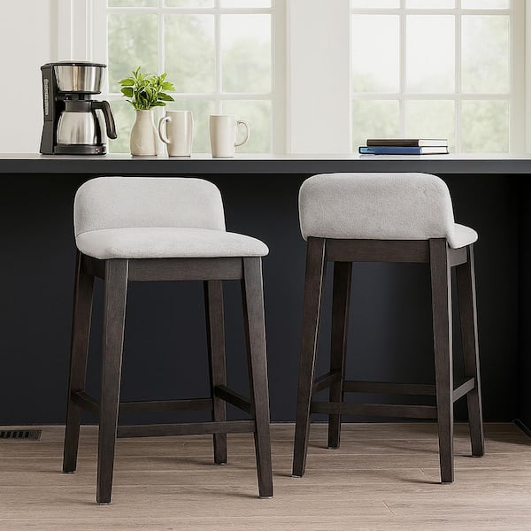 Atia 25 in. Black Rubberwood Bar Stool with Low Back Seat Height (Set of 2)