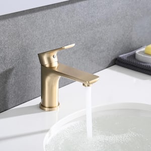 Spot Resistant Single Handle Single Hole Bathroom Faucet in Brushed Gold