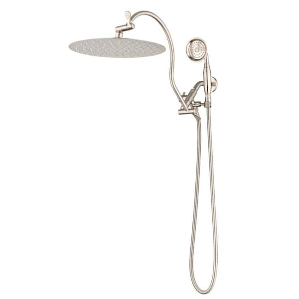 YASINU 2-Spray 10 in. Dual Shower Head Wall Mount Fixed and Handheld Shower Head 1.5 GPM in Brushed Nickel (Valve Not Included)