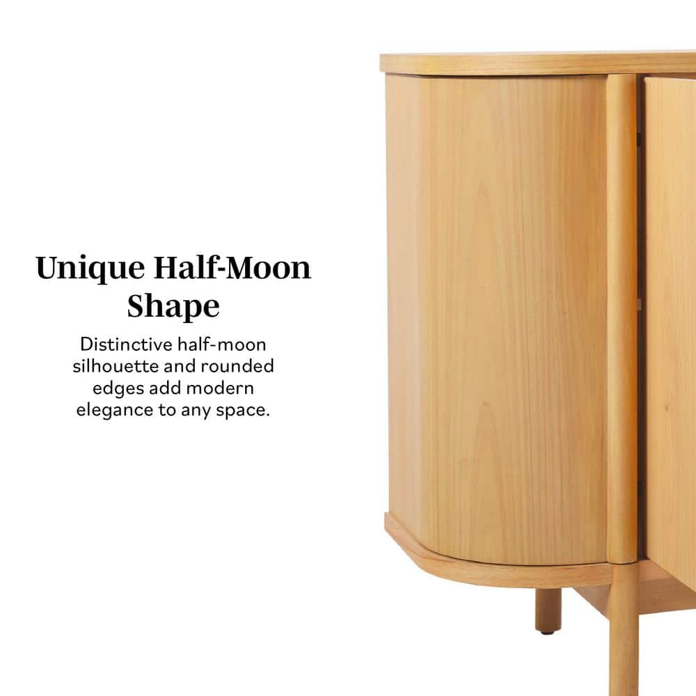Modern Natural Solid Wood 70" Curved Sideboard Cabinet