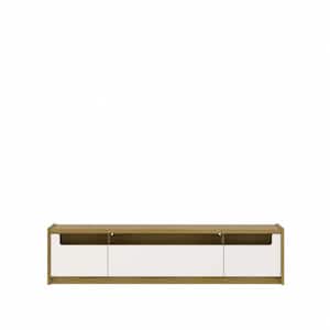 Munoz 87.12 in. Off White Gloss TV Stand Fits TV's up to 75 in. With 3-Compartments and Media Shelves