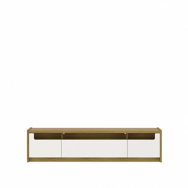 Manhattan Comfort Munoz 87.12 in. Off White Gloss TV Stand Fits TV's up to 75 in. With 3-Compartments and Media Shelves