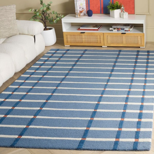 Genre 4 ft. x 6 ft. Blue/Ivory Geometric Striped Area Rug