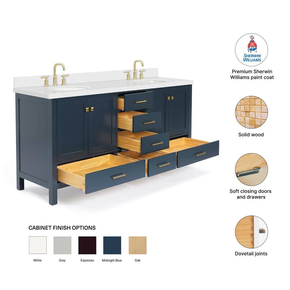 Midnight Blue 73" Double Basin Vanity with Quartz Top