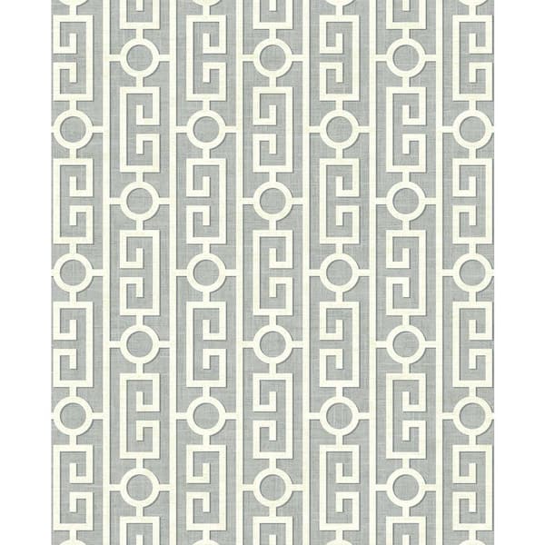 Seabrook Designs 56 sq. ft. Metallic Smokey Grey Sempers Greek Key Unpasted Paper Wallpaper Roll