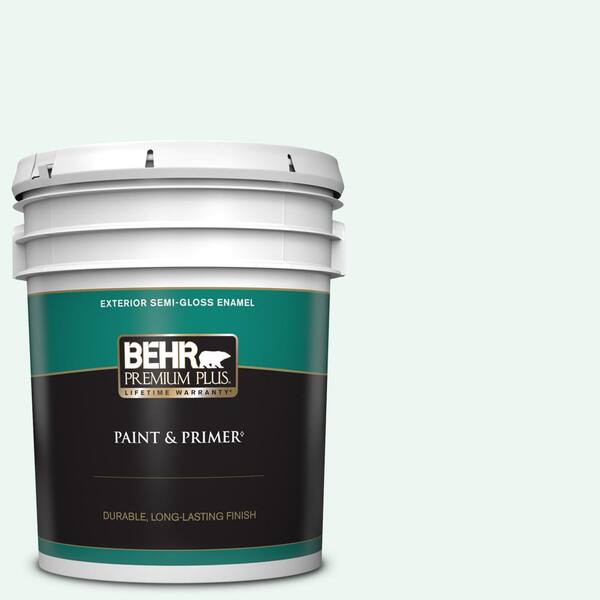 BEHR PREMIUM PLUS 5 gal. #PPL-15 Icy Wind Semi-Gloss Enamel Exterior Paint & Primer