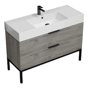 Derin 47.64 in. W x 18.11 in. D x 34.65 in. H Modern Bathroom Vanity in Grey Oak With White Ceramic Top