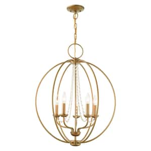 Delridge 5-Light Antique Gold Leaf Globe Chandelier with Clear Crystals