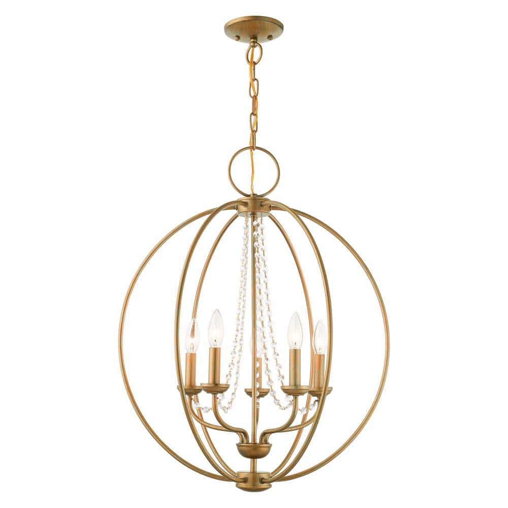 Antique Gold Leaf Crystal 5-Light Globe Chandelier