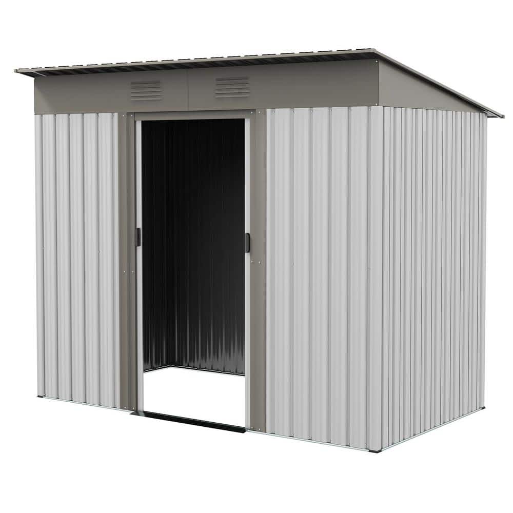 Gray Metal Garden Shed with Windows and Dual Locking Doors