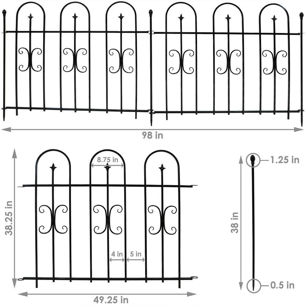Black Iron Decorative Garden Border Fence Panels Set