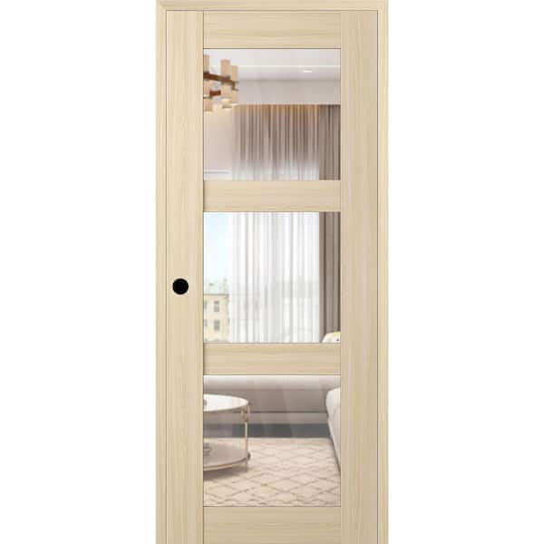 Vona 3 Lite DIY-Friendly 36 in. x 96 in. Right-Handed Clear Glass Loire Ash Composite Single Prehung Interior Door