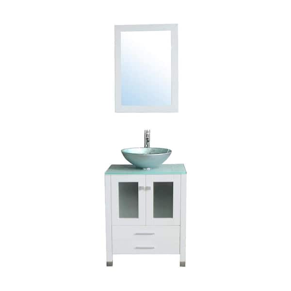 Siavonce 21.7 in. W x 24.4 in. D x 29.5 in. H Single Sink Bath Vanity in White Cabinet with Top and Mirror and Faucet，Drain