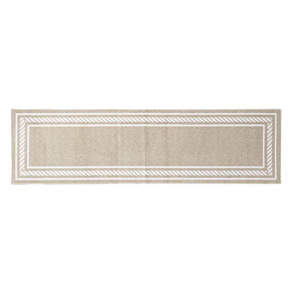 Nautica Rope Border Beige /White 2 ft. x 8 ft. Tufted Border Polypropylene Runner Rug