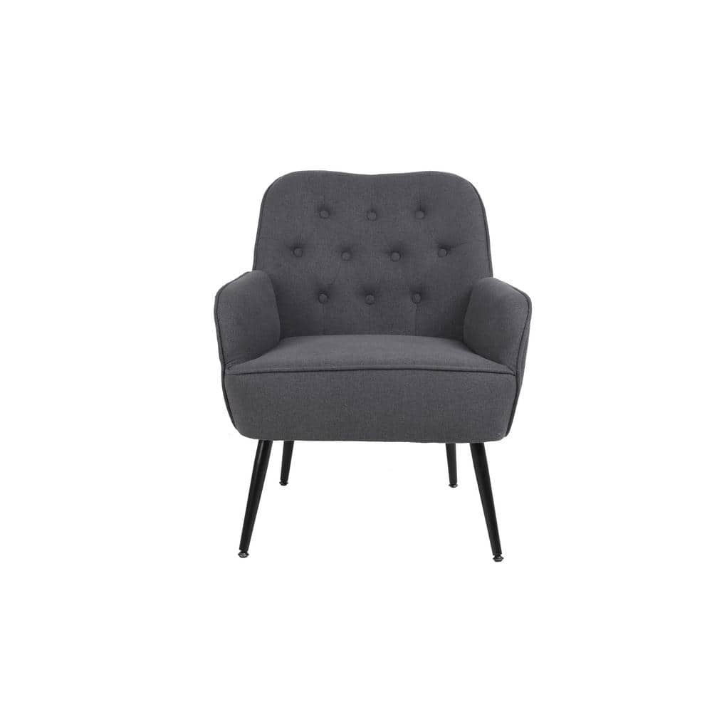 Mid Century Modern Dark Grey Upholstery Linen Accent Arm Chair Set of 1