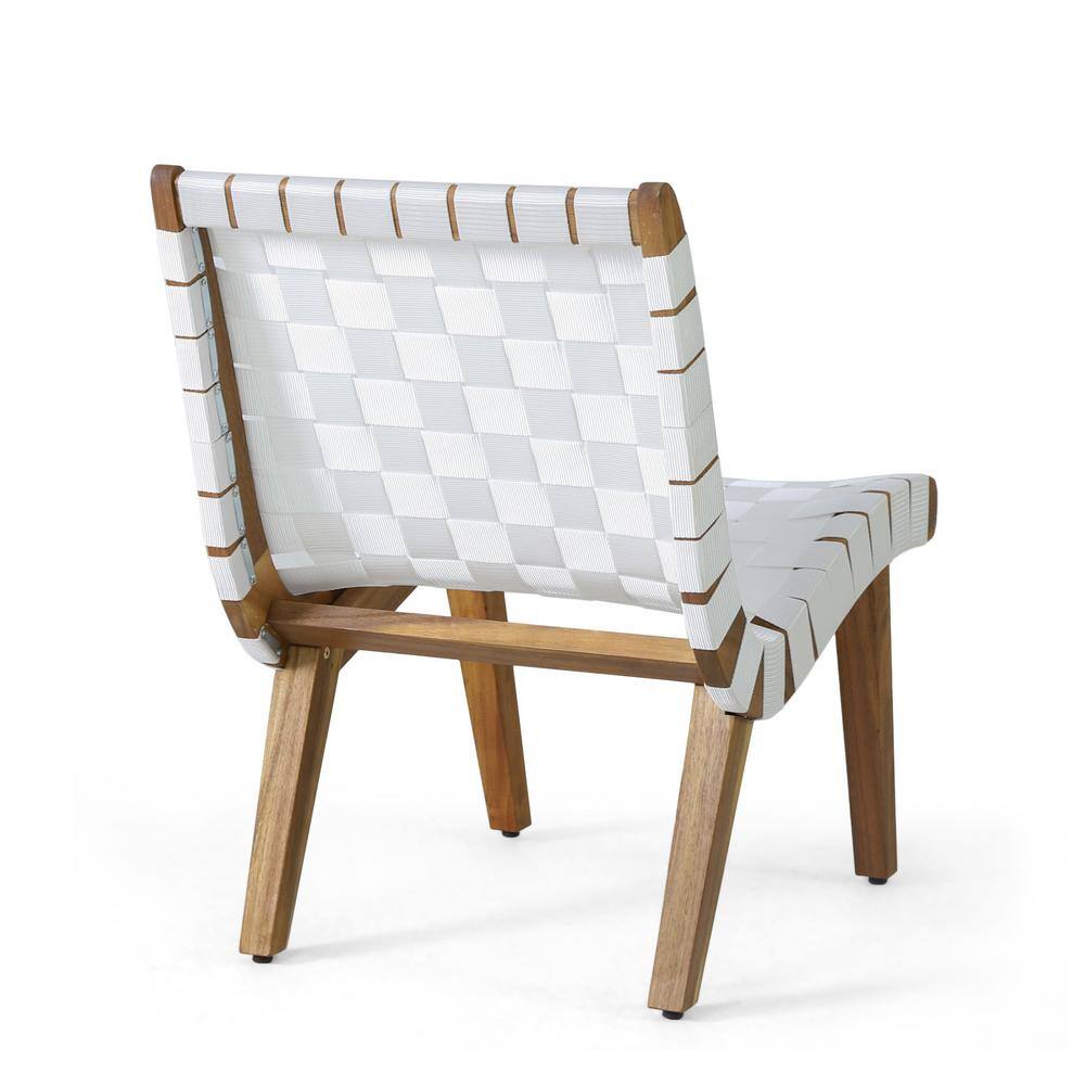 White and Teak Armless Rope Weave Lounge Chair Set