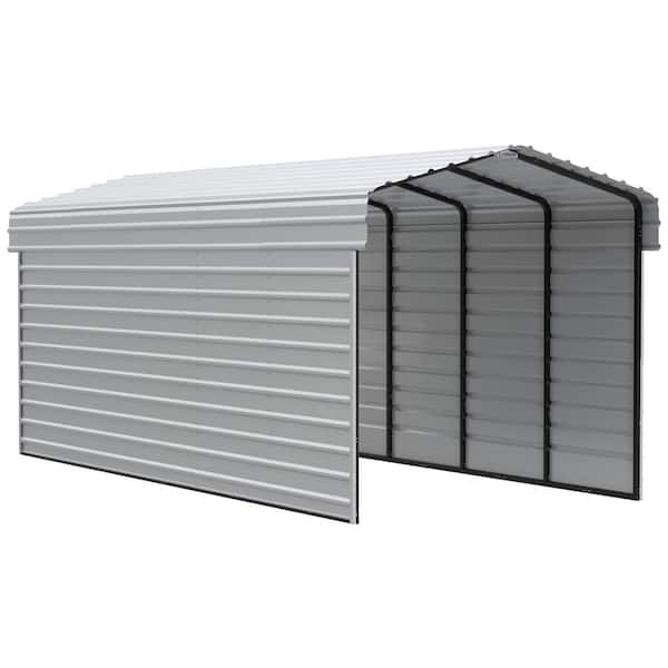 Arrow 10 ft. W x 24 ft. D x 9 ft. H Eggshell Galvanized Steel Carport with 2-sided Enclosure