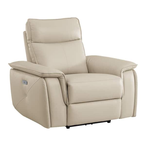 Lazzara Verkin Taupe Leather Power Recliner with Power Headrest