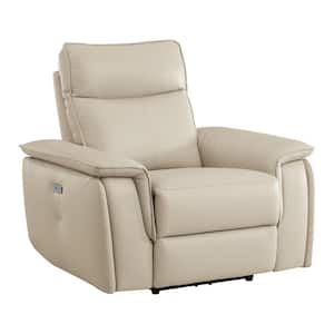 Verkin Taupe Leather Power Recliner with Power Headrest