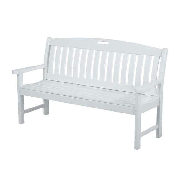 POLYWOOD Nautical 60 in. White Plastic Outdoor Patio Bench