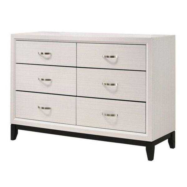 Benjara White and Black 6-Drawer 58.1 in. Wooden Dresser Without Mirror
