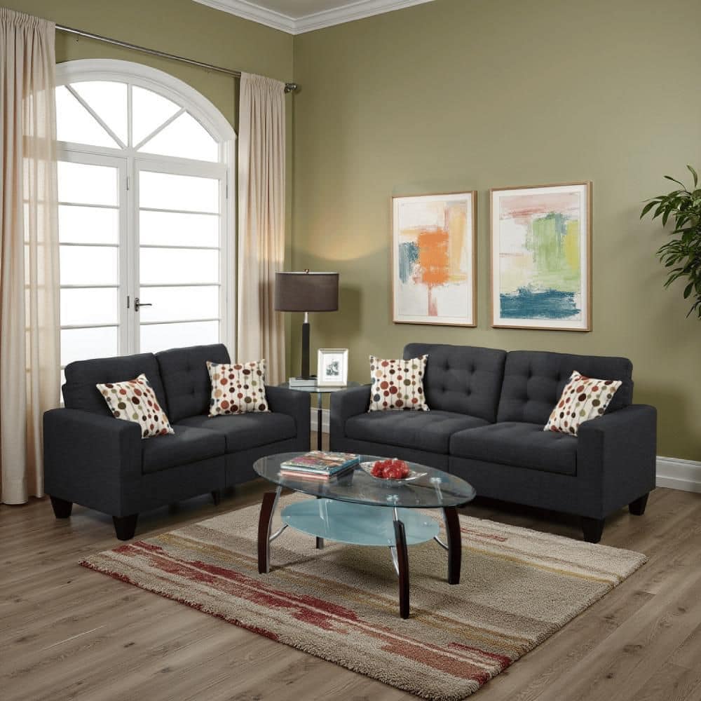 58 in. Square Arm 2-Piece 2-Seater Sofa Set in Gray