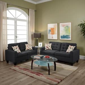 58 in. Square Arm 2-Piece 2-Seater Sofa Set in Gray