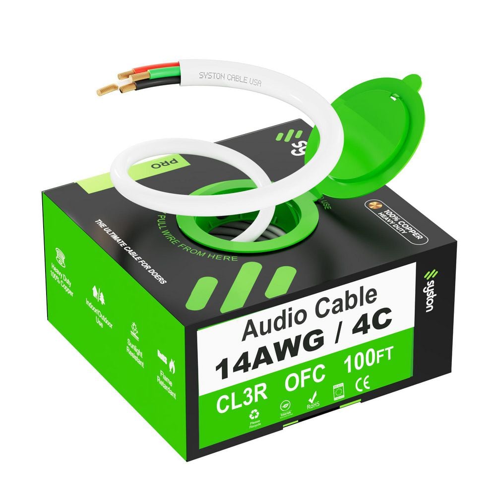 100 ft. 14/4 White Stranded Oxygen Free Copper In-Wall CL3R CMR FT4 Audio Loud Speaker Wire Indoor Outdoor UV Resistant price history on PriceWatchPro