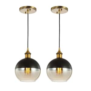 Nixon 7.5 in. 1-Light Mid-Century Metal/Glass Adjustable Drop Globe LED Pendant Lights, Brass Gold/Black (Set of 2)