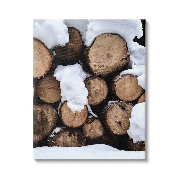 Stupell Industries Winter Snowy Logs byIncado 1-Piece Unframed Graphic Print Nature Poster Art Print 40 in. x 30 in.