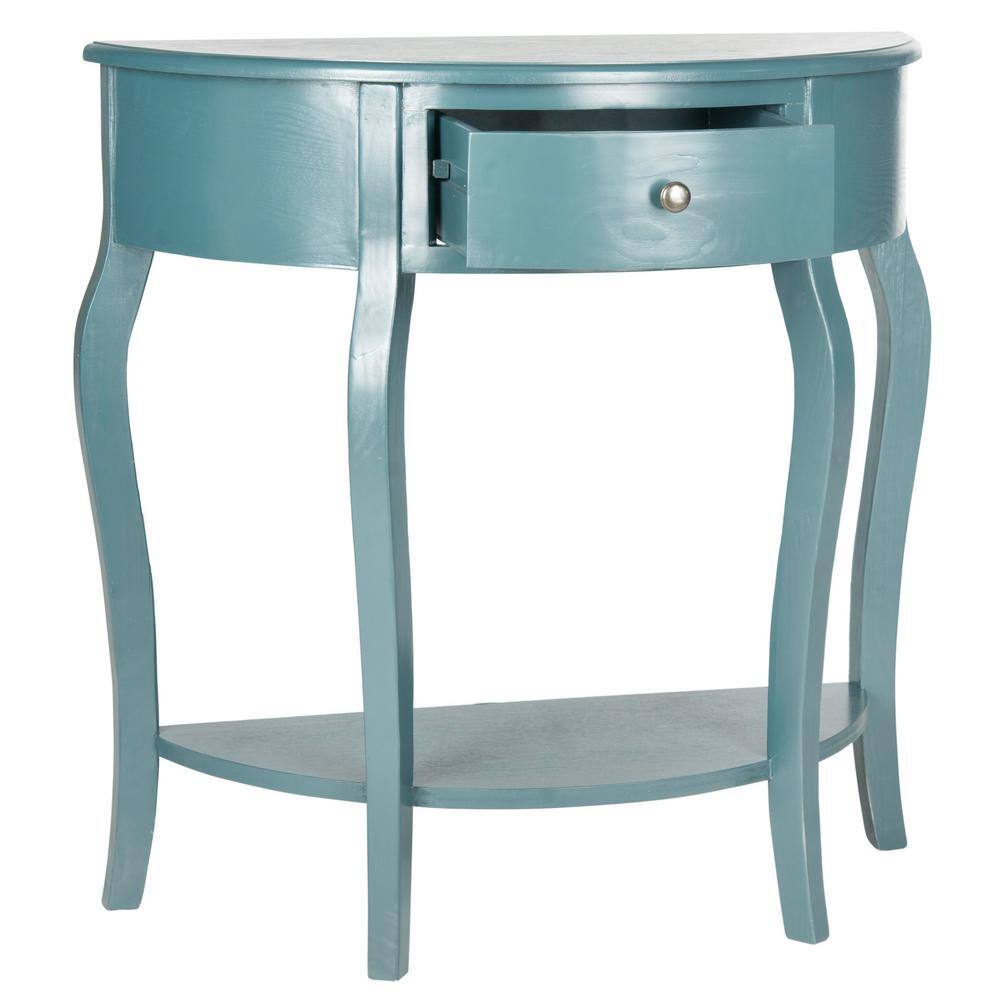 Teal Demilune Wood Console Table with Storage