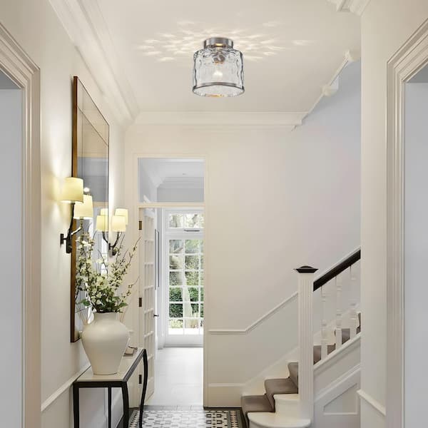 TinHon Modern Nickel Semi Flush Mount Ceiling Light, 1-Light