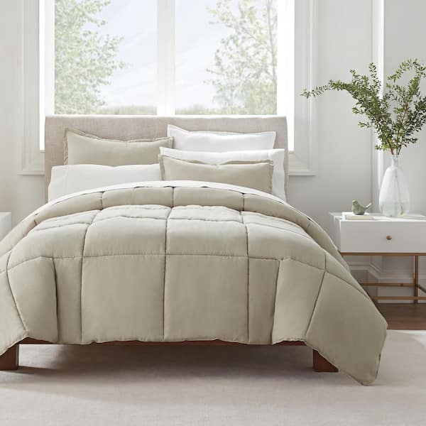 Serta Serta Simply Clean 2 Piece Solid Comforter Bedding Set, Twin/Twin XL, Khaki