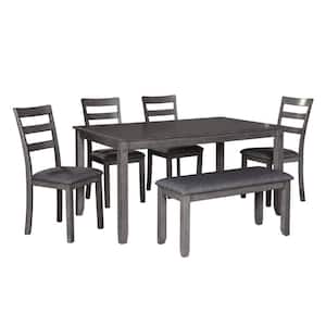 6-Piece Rectangle Gray Wood Top Dining Table Set (Seats 6)