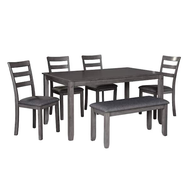 Benjara 6-Piece Rectangle Gray Wood Top Dining Table Set (Seats 6)