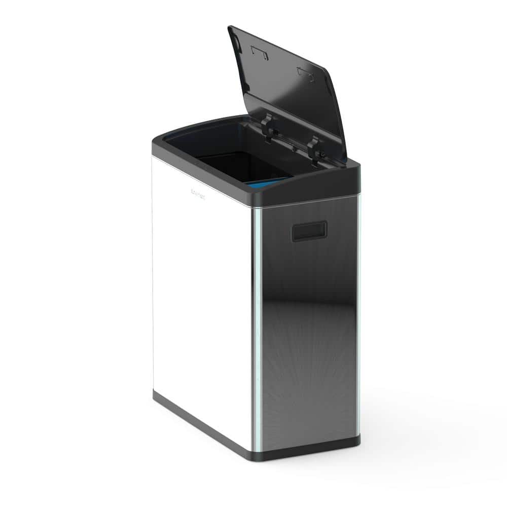 Silver Stainless Steel Touchless Dual Trash and Recycling Bin