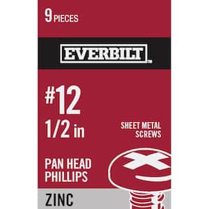 #12 x 1/2 in. Phillips Pan Head Zinc Plated Sheet Metal Screw (9-Pack)