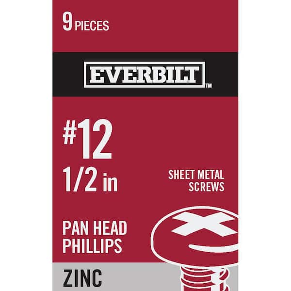Everbilt #12 x 1/2 in. Phillips Pan Head Zinc Plated Sheet Metal Screw (9-Pack)