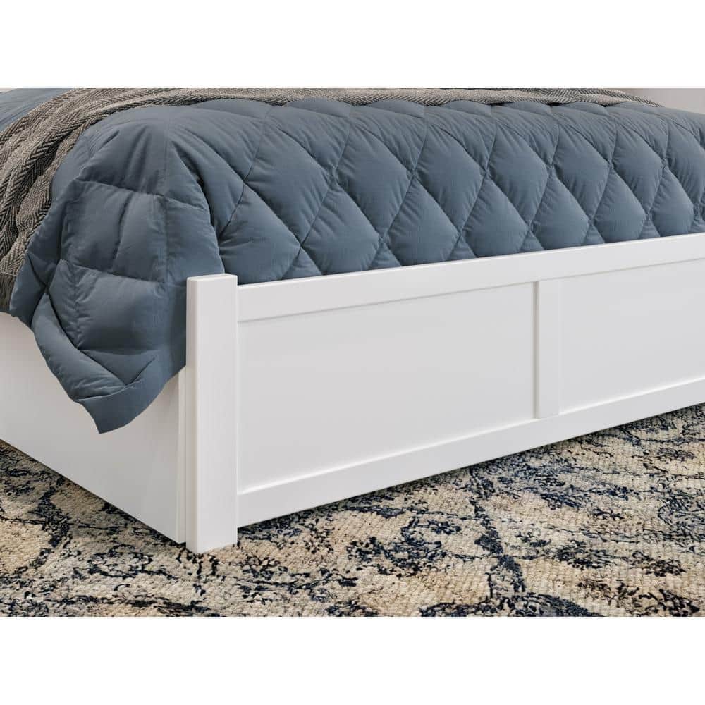White Full Size Wood Platform Bed with Storage Drawers
