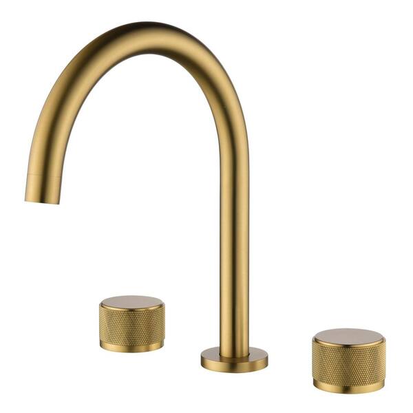 Tomfaucet 8 in. Widespread Deck Mount 2-Handle Bathroom Faucet in Brushed Gold