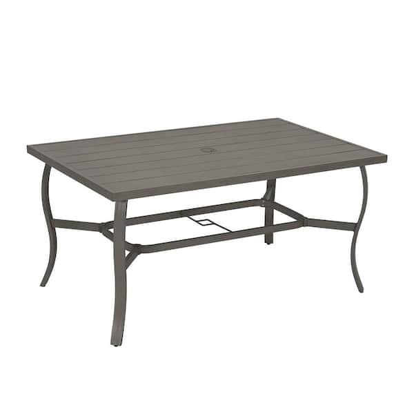 Serenity Gardens 6-Person Gray Rectangular Aluminum Outdoor Dining Table with Umbrella Hole