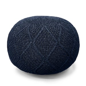 Outdoor Pouf Ottoman Round ?19.7xH12.8 Knitted Floor Footstools Woven Ottoman For Footrest Patio Cushion Classic Blue