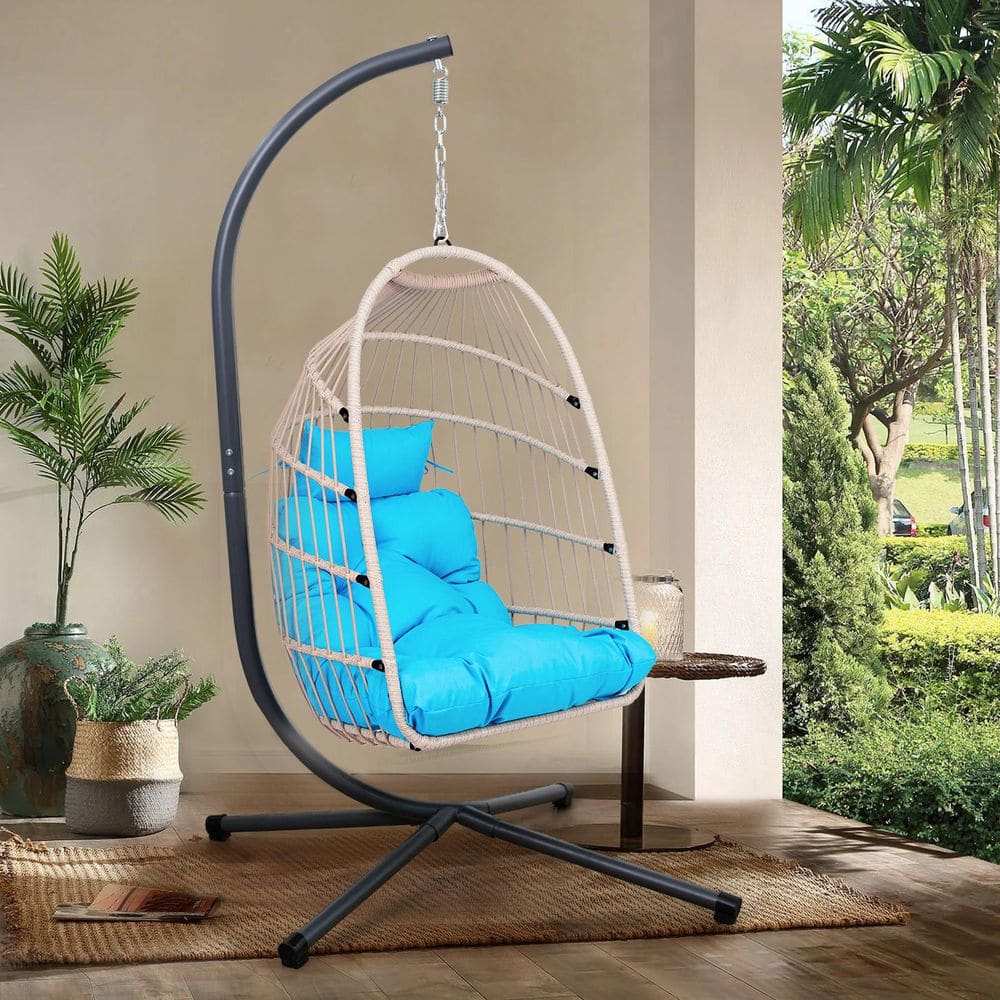 1-Person Blue Wicker Outdoor Porch Swing with Stand price history on PriceWatchPro